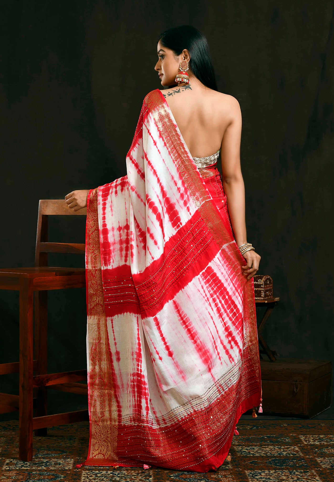 Dola Silk Red And White Saree