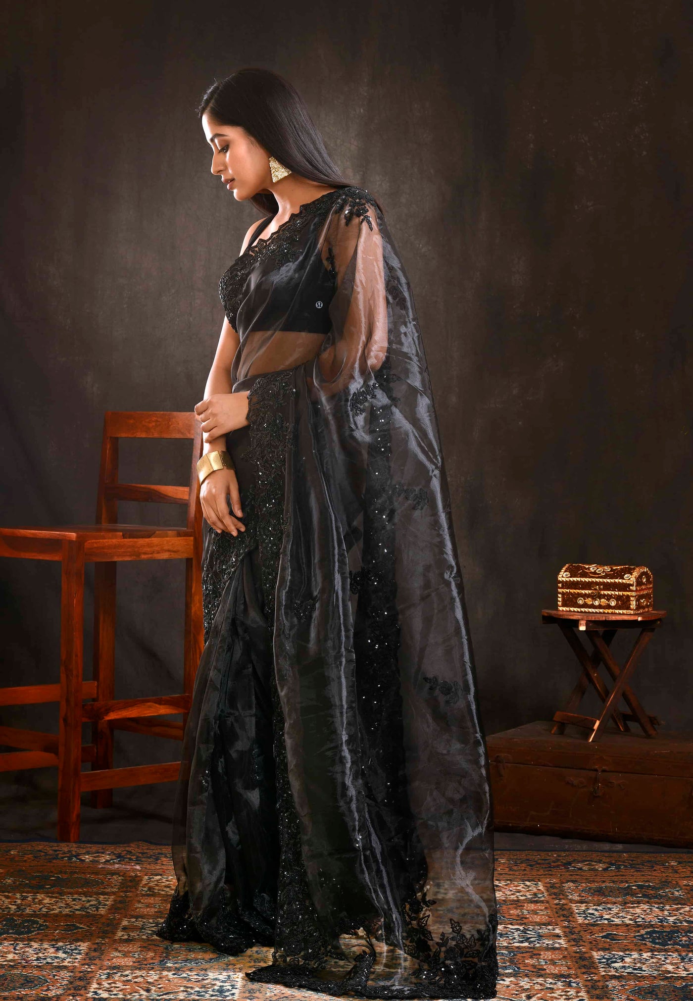 Black Embroidered Party Wear Saree