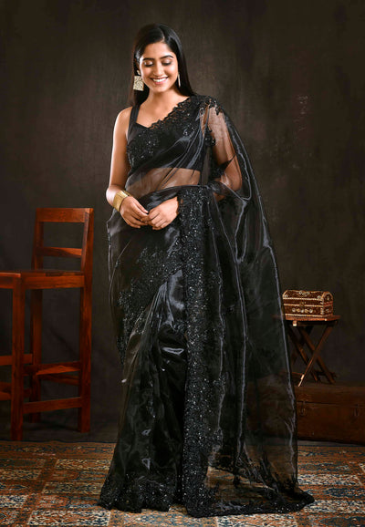 Black Embroidered Party Wear Saree