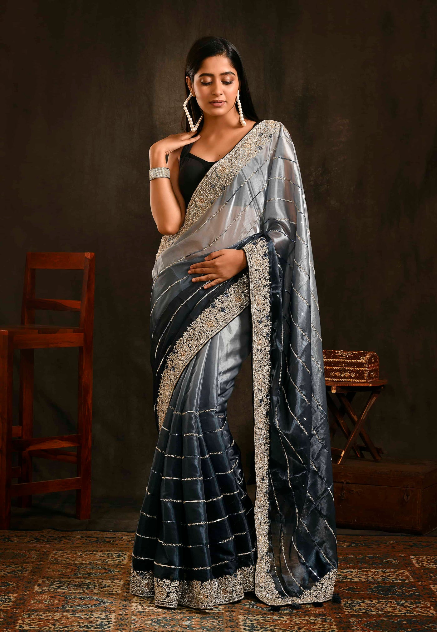 Blue And Silver Party Wear Saree