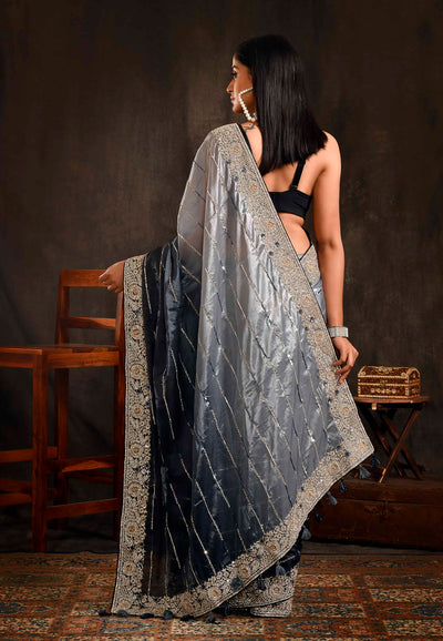 Blue And Silver Party Wear Saree