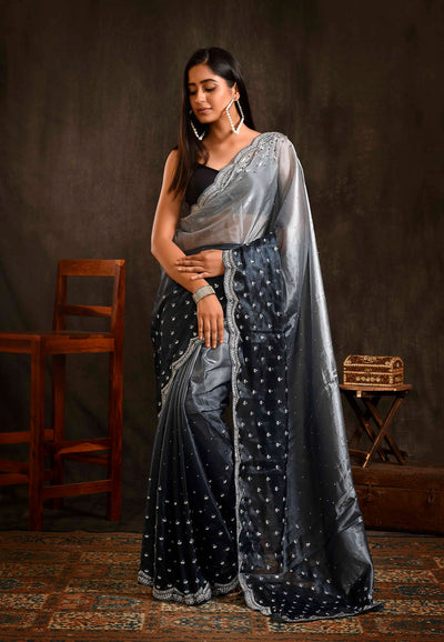 Blue And Grey Party Wear Saree