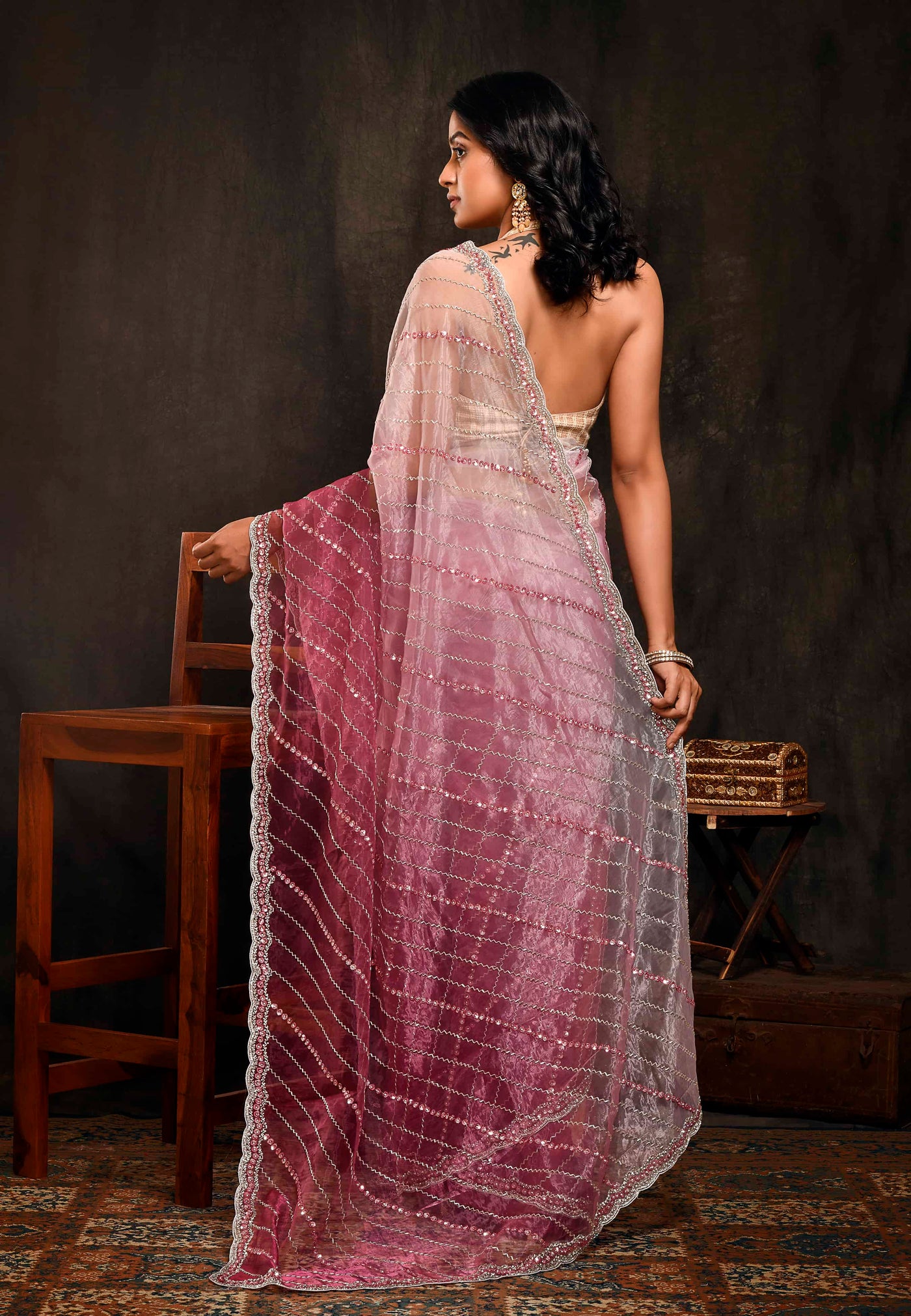 Pastel Pink Ombre Party Wear Saree