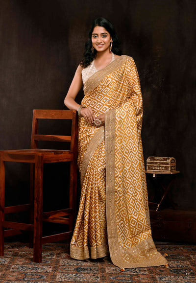 Golden Woven Design Printed Saree