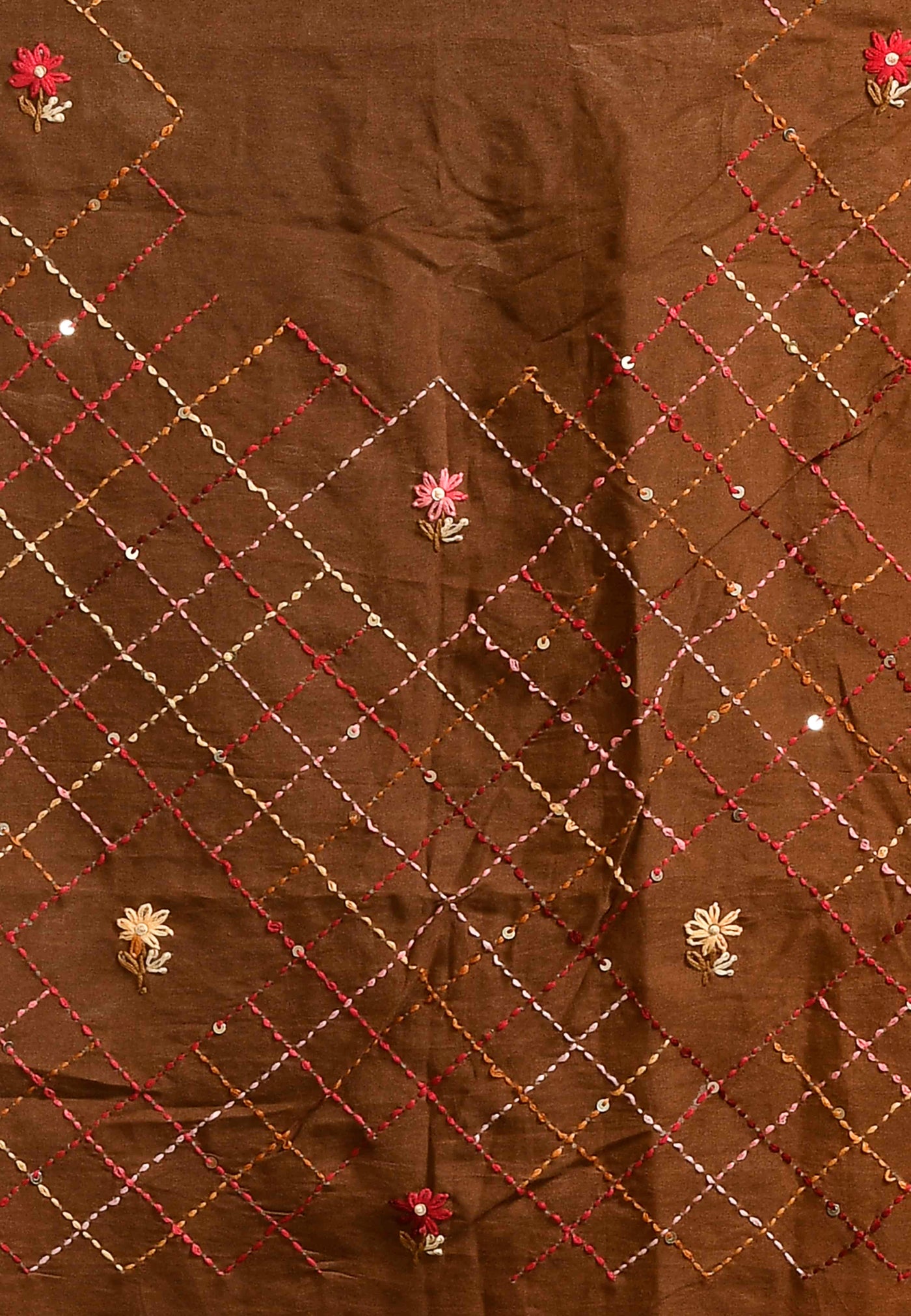 Brown Dola Silk Striped Saree