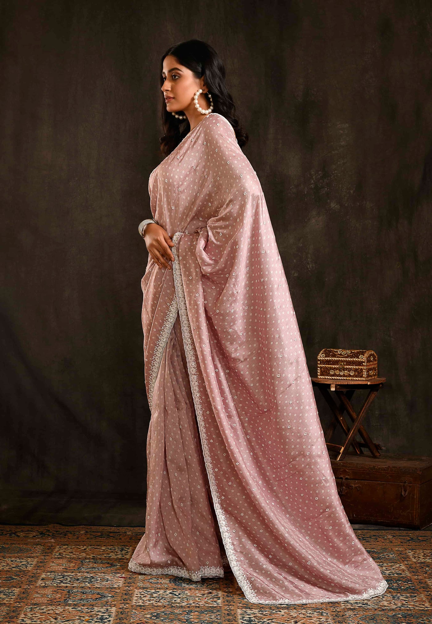 Blush Pink Bandhani Saree