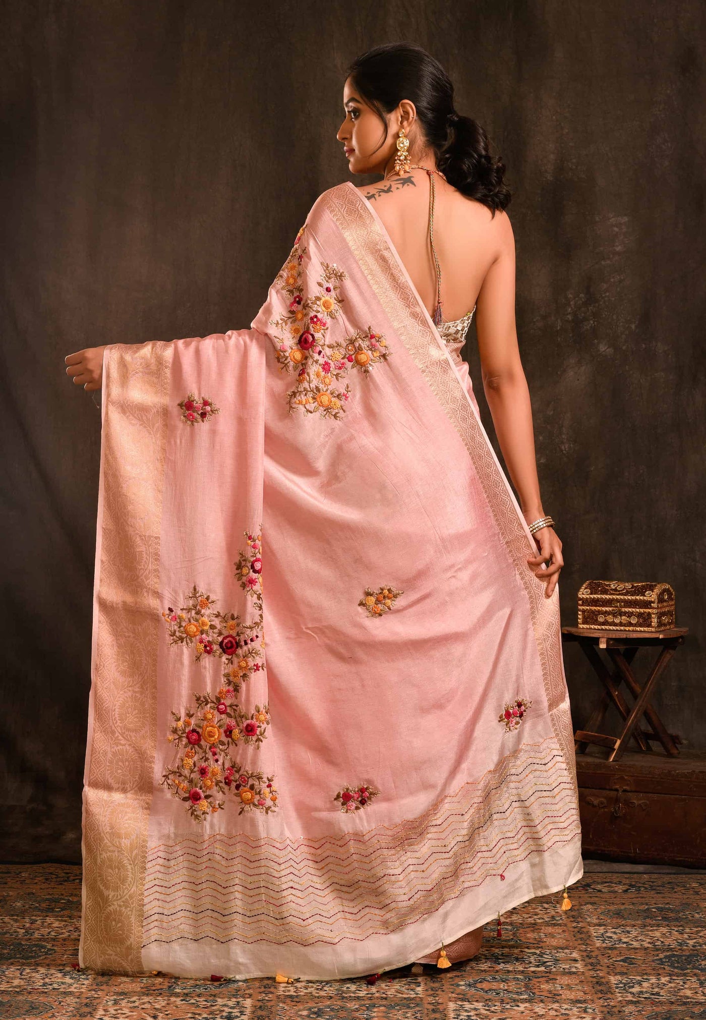 Pink Pure Silk Saree With Zari Embroidered Border