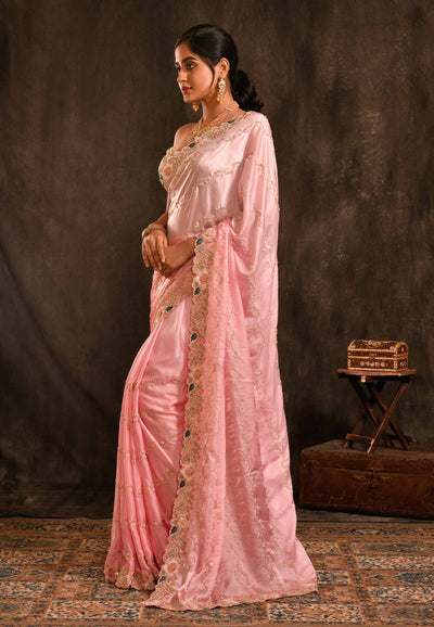 Pastel Pink Satin Saree