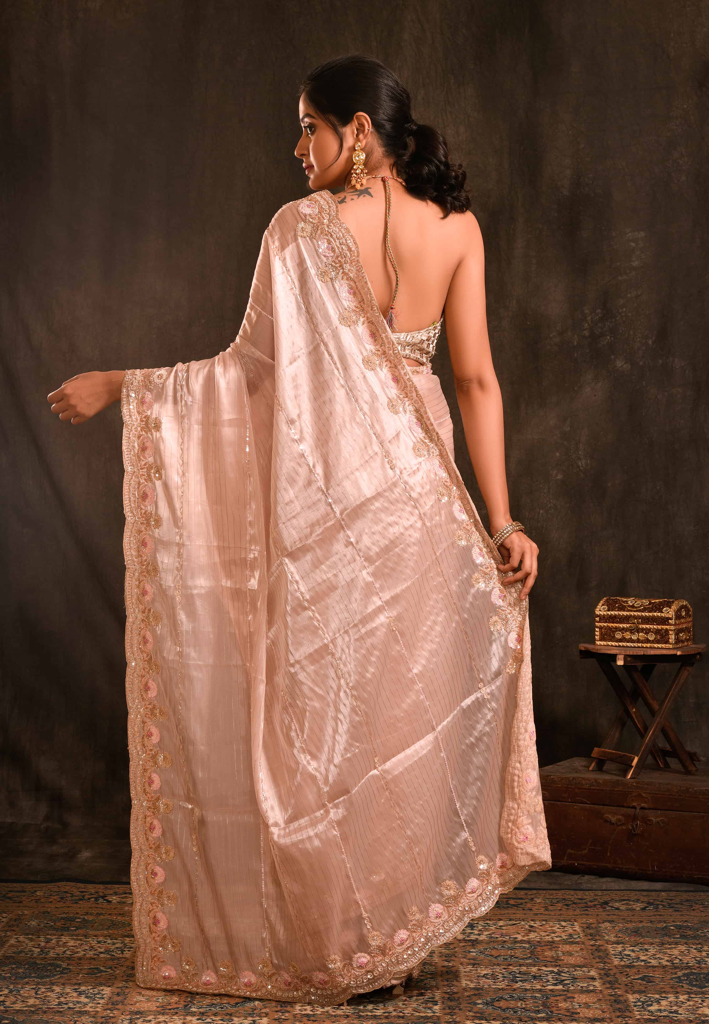 Lovely Organza Saree in Zari Stripes and Embroidery Work Butis – Siri  Collections