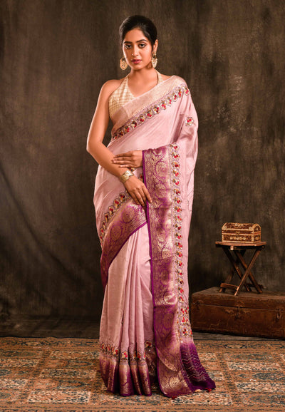 Pink And Purple Embroidery Saree