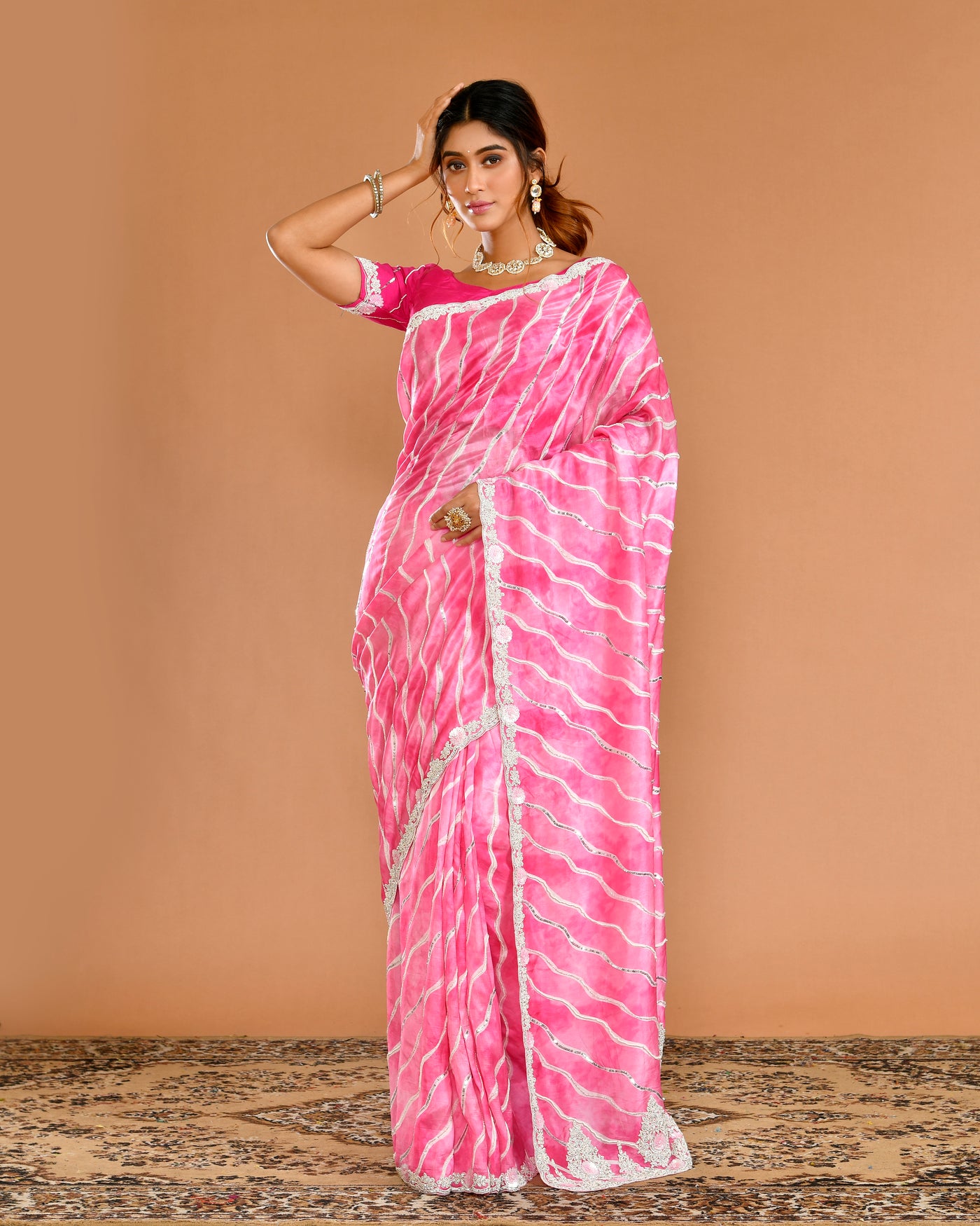 Pink Dola Silk Hand Embroidery Saree