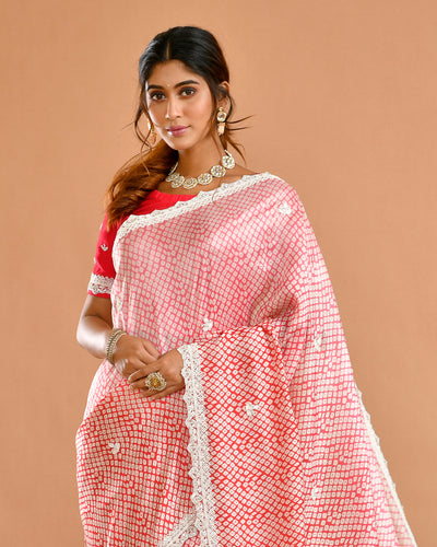 Pink Russian Tussar Hand Embroidery Saree