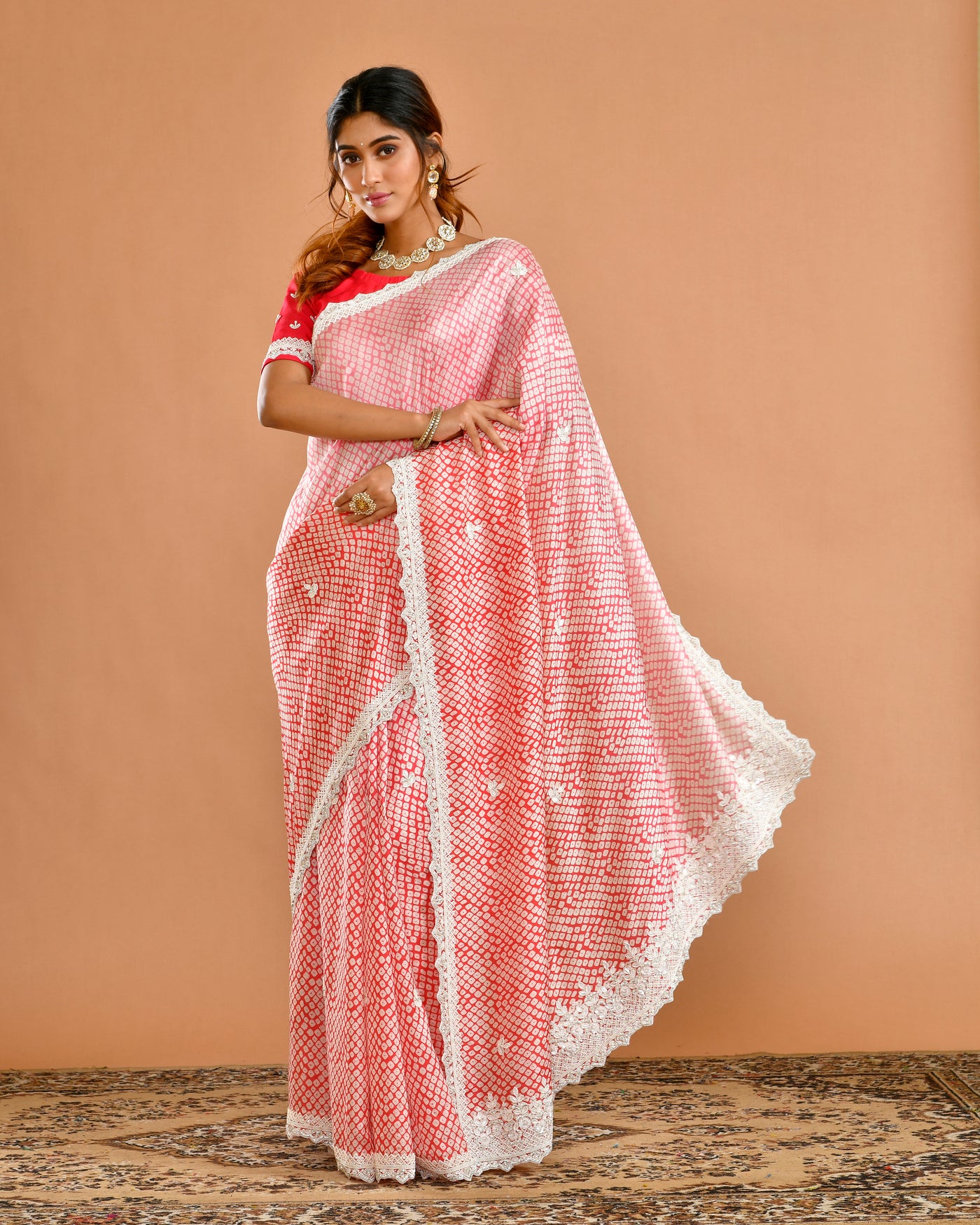 Pink Russian Tussar Hand Embroidery Saree