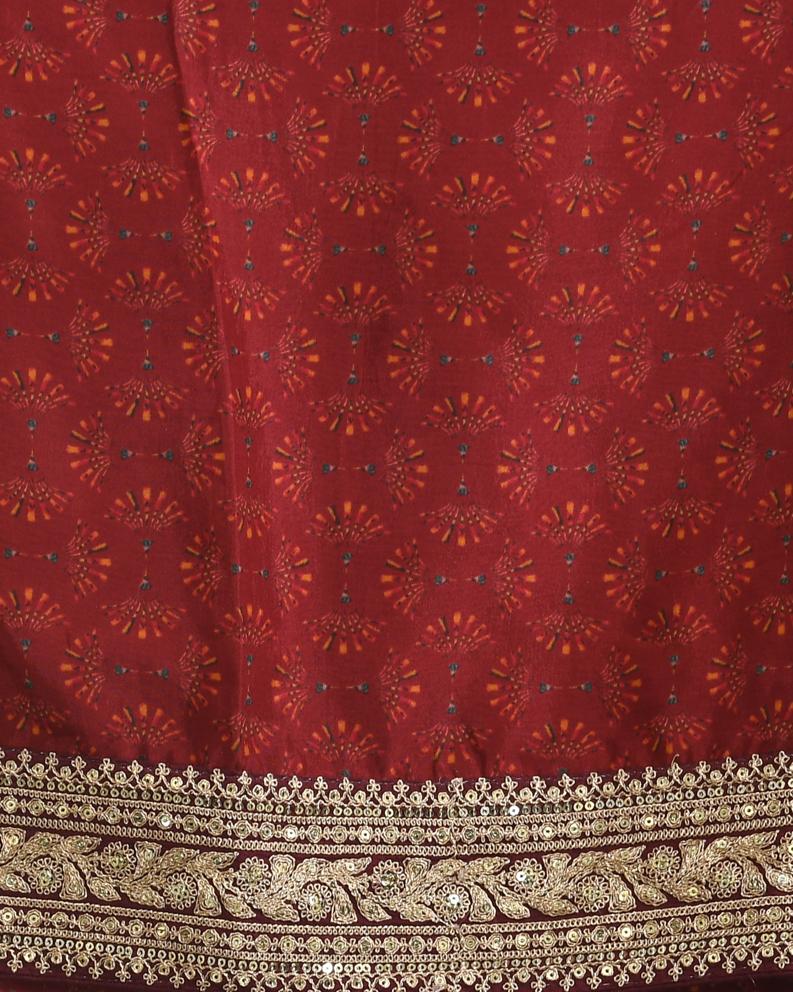 Brown Russian Silk Machine Embroidery Saree