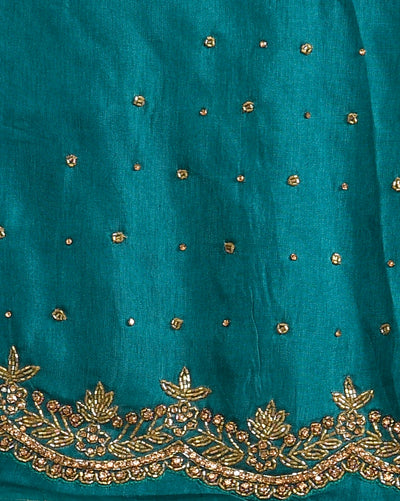 Rama Green Organza Hand Embroidery Saree