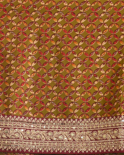 Mehendi Russian Silk Machine Embroidery Saree