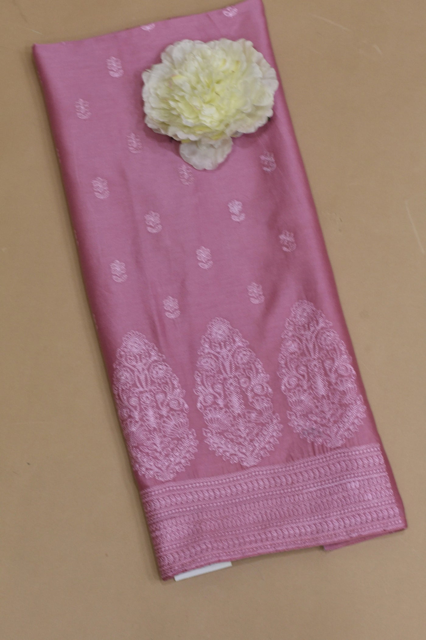 Chanderi Pink Machine Embroidered Unstitched Kurta Dupatta Set