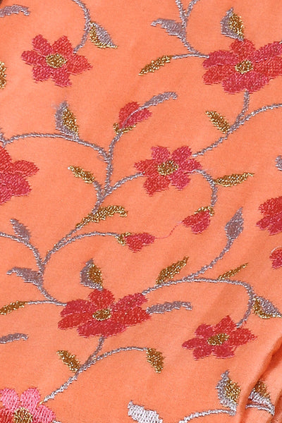 Chanderi Orange Machine Embroidered Unstitched Kurta Dupatta Set