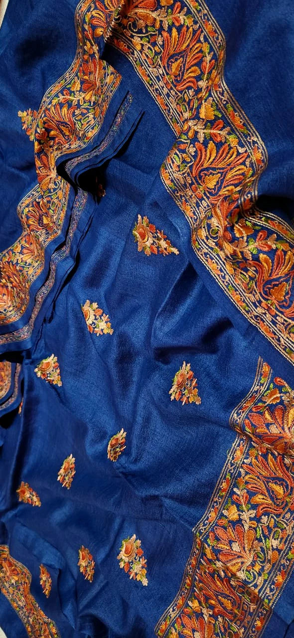 Blue Gachi Tussar Kashmiri Embroidery Saree