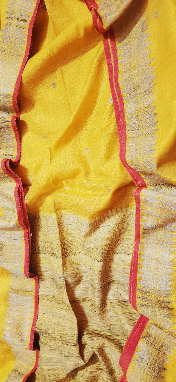 Yellow Matka Silk Ornamental Handloom Saree