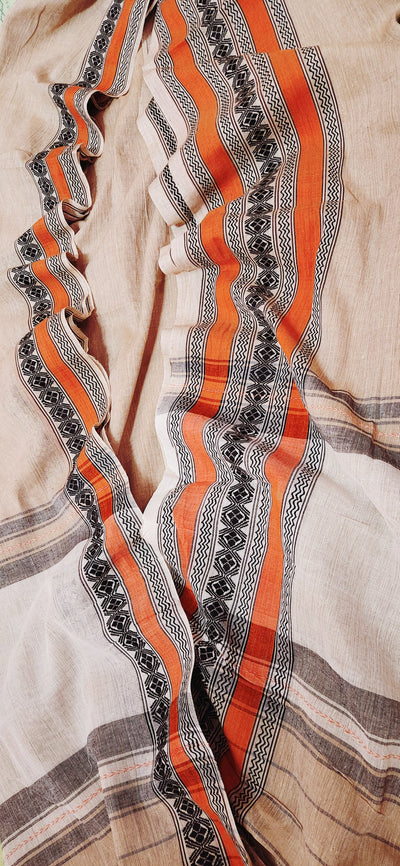 Beige Cotton Ornamental Handloom Saree