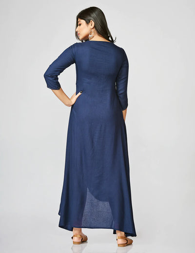 Fidaindia Blue Rayon Asymetric Long Dress