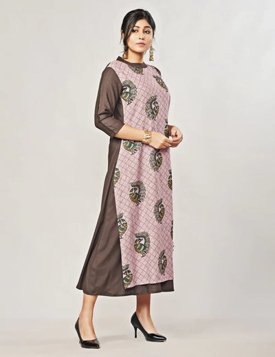 Fidaindia Brown Rayon Layered Long Dress