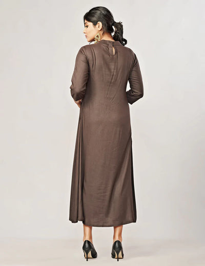 Fidaindia Brown Rayon Layered Long Dress