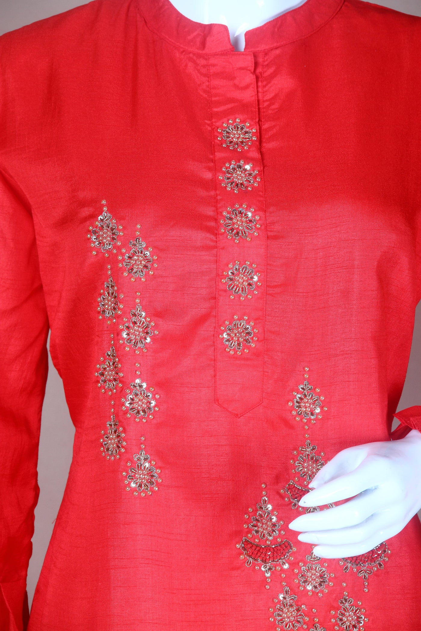 Fidaindia Red Dola Silk Straight Kurti
