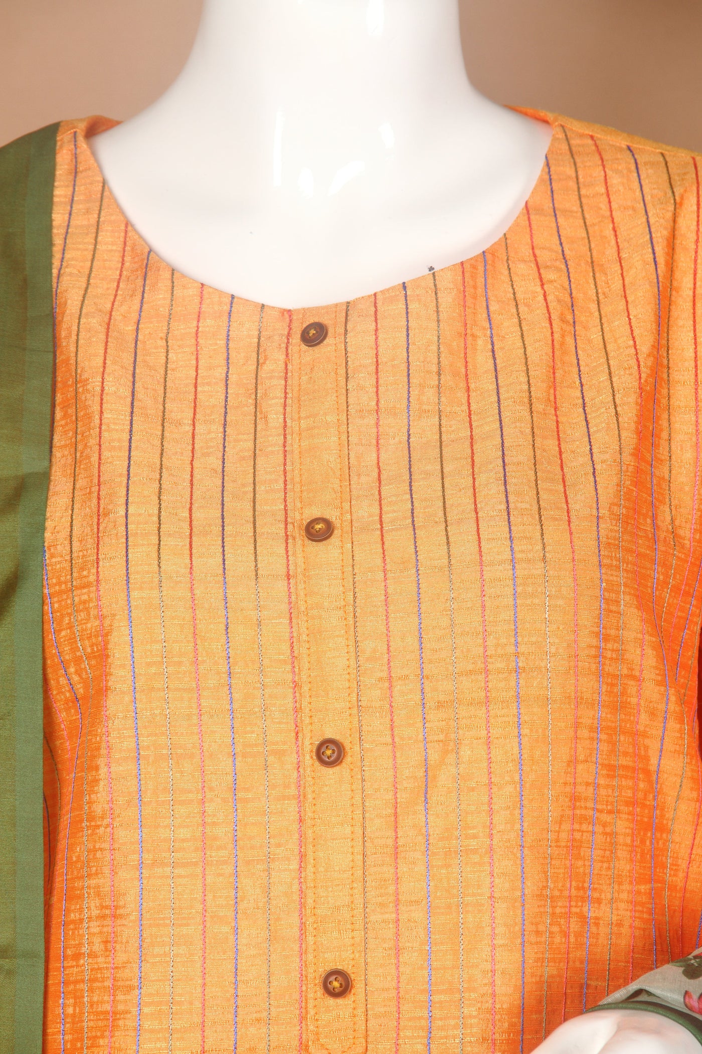 Fidaindia Orange Dupion Silk Straight Kurta Set