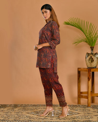 Rust Georgette Machine Embroidered Indo-Western Outfit