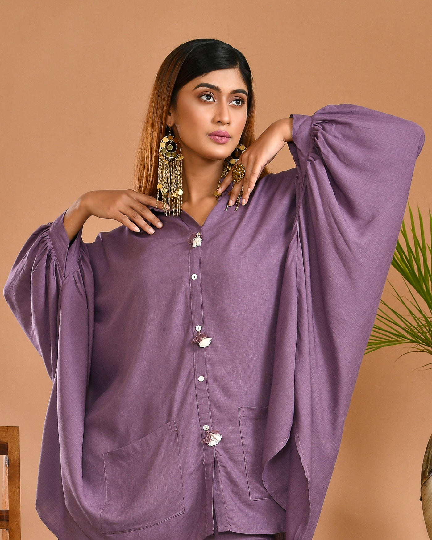 Purple Cotton Tussar Indo-Western Outfit