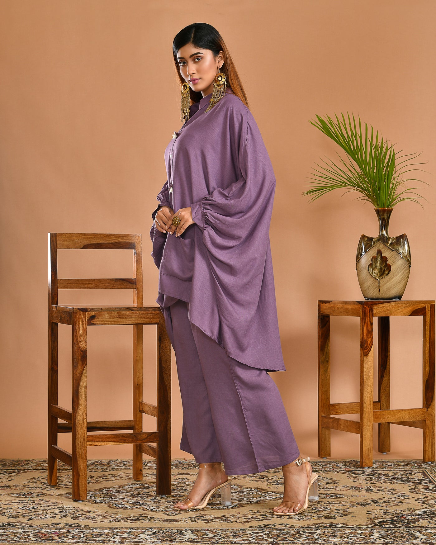 Purple Cotton Tussar Indo-Western Outfit