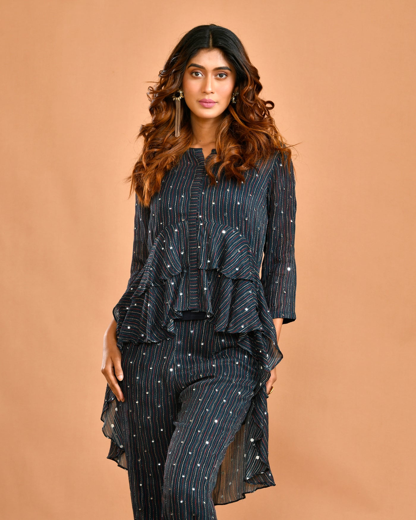 Black High Low Georgette Indo-Western Outfit