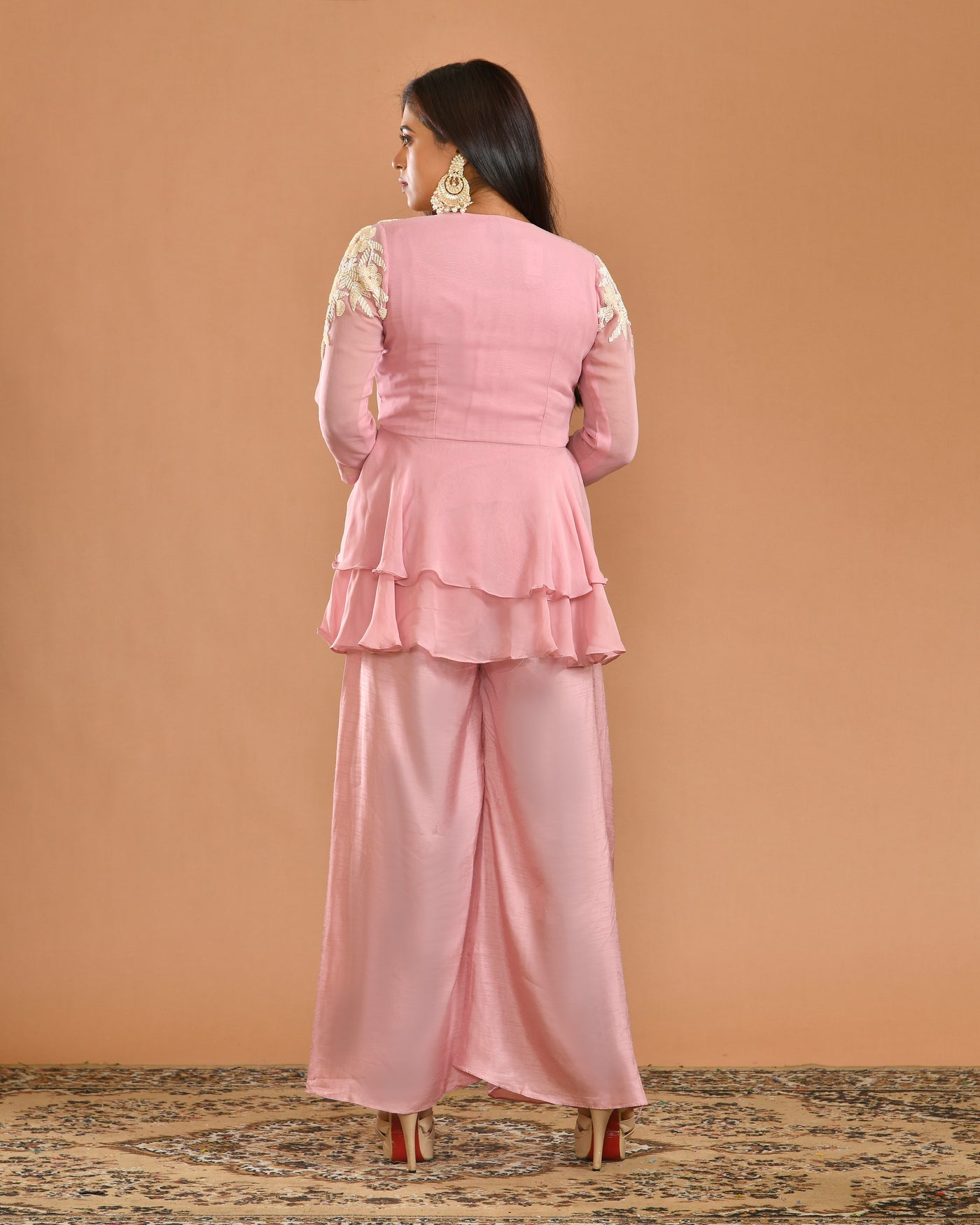 Pink Hand-Embroidered Indo-Western Dress