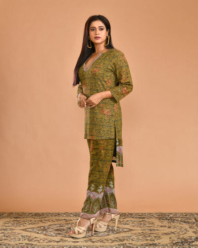 Green Georgette Digital Print Indo-western Dress