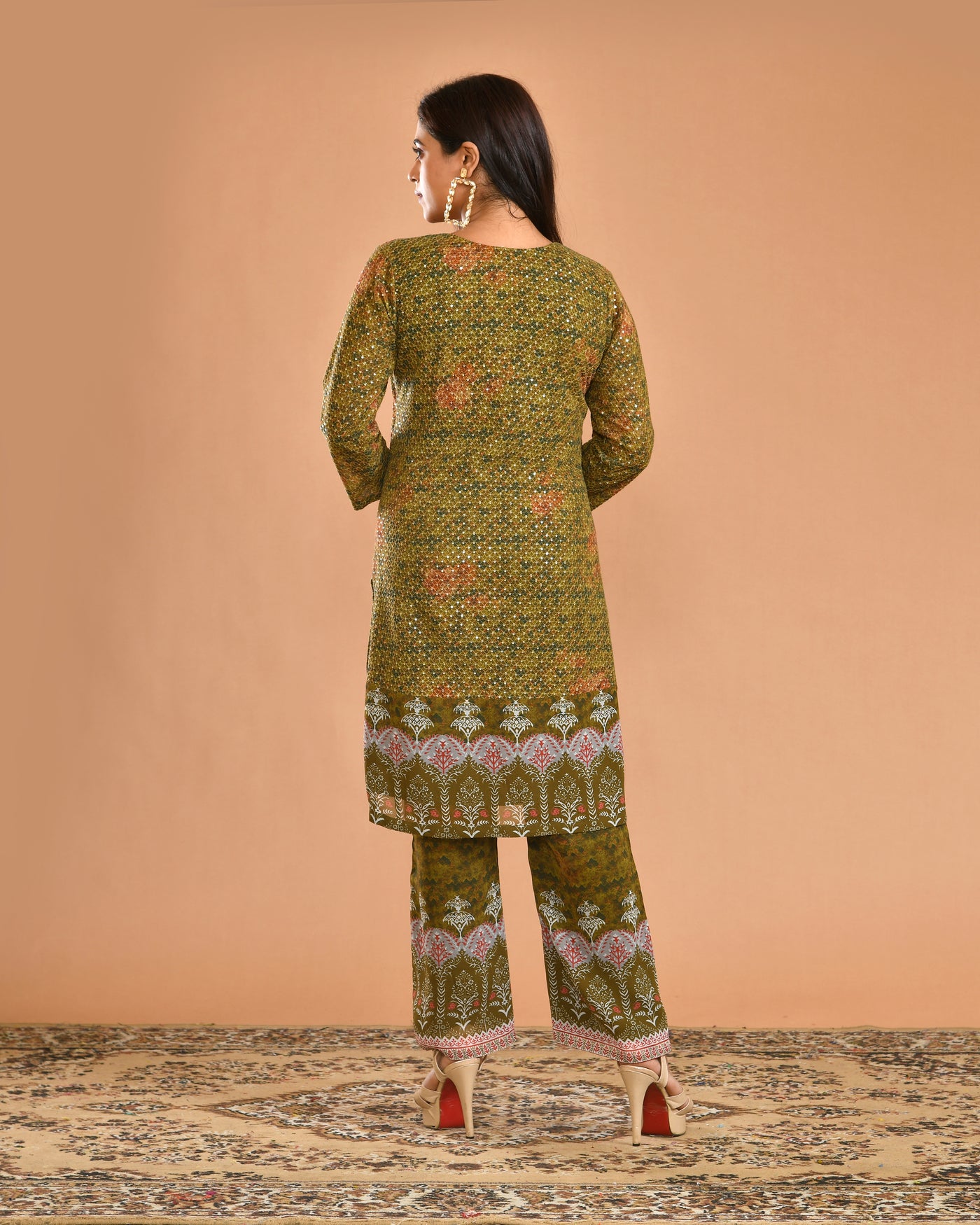 Green Georgette Digital Print Indo-western Dress
