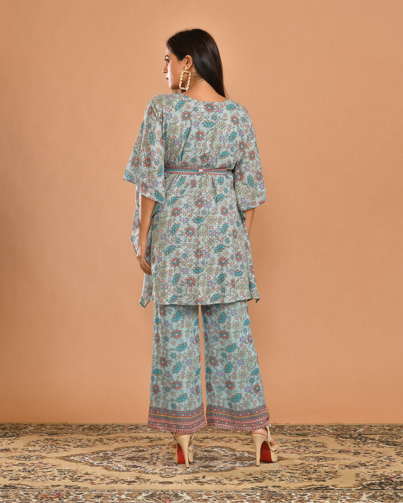 Aqua Digital Printed Georgette Kaftan Style Indo-western Outfit