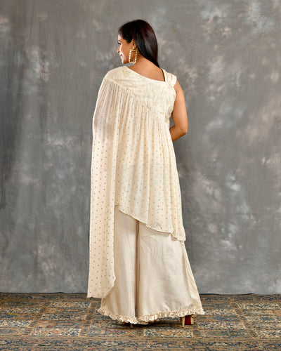 Elegant Chinnon Indo-Western Kape Style Dress in Off-White