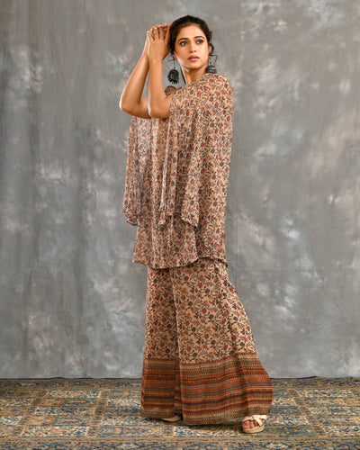 Beige Digital Print Indo-western Outfit