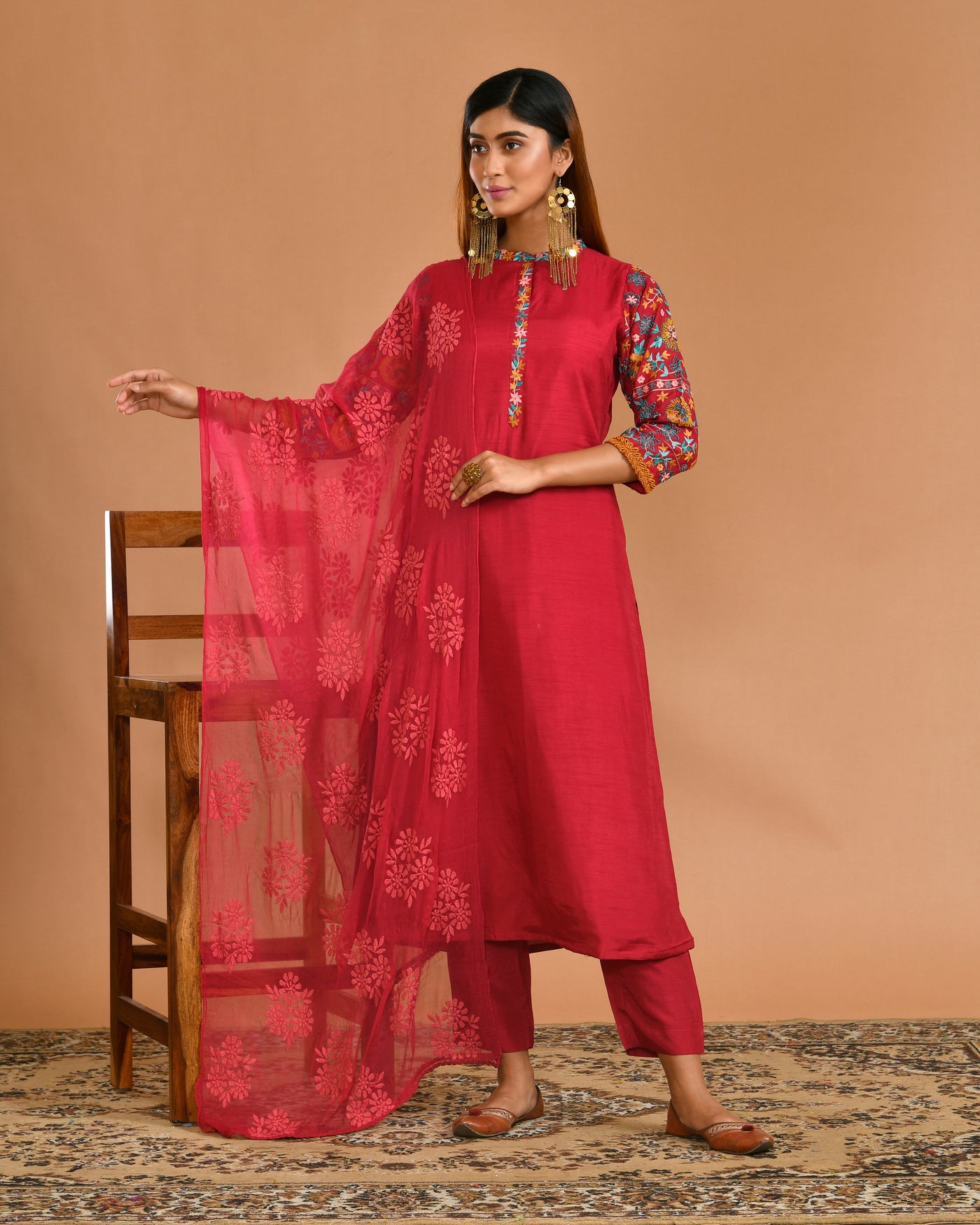 Rani Dola Silk Machine Embroidery Ethnic Suit Set