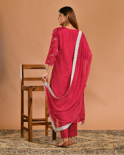 Rani Muslin Machine Embroidery Ethnic Suit Set