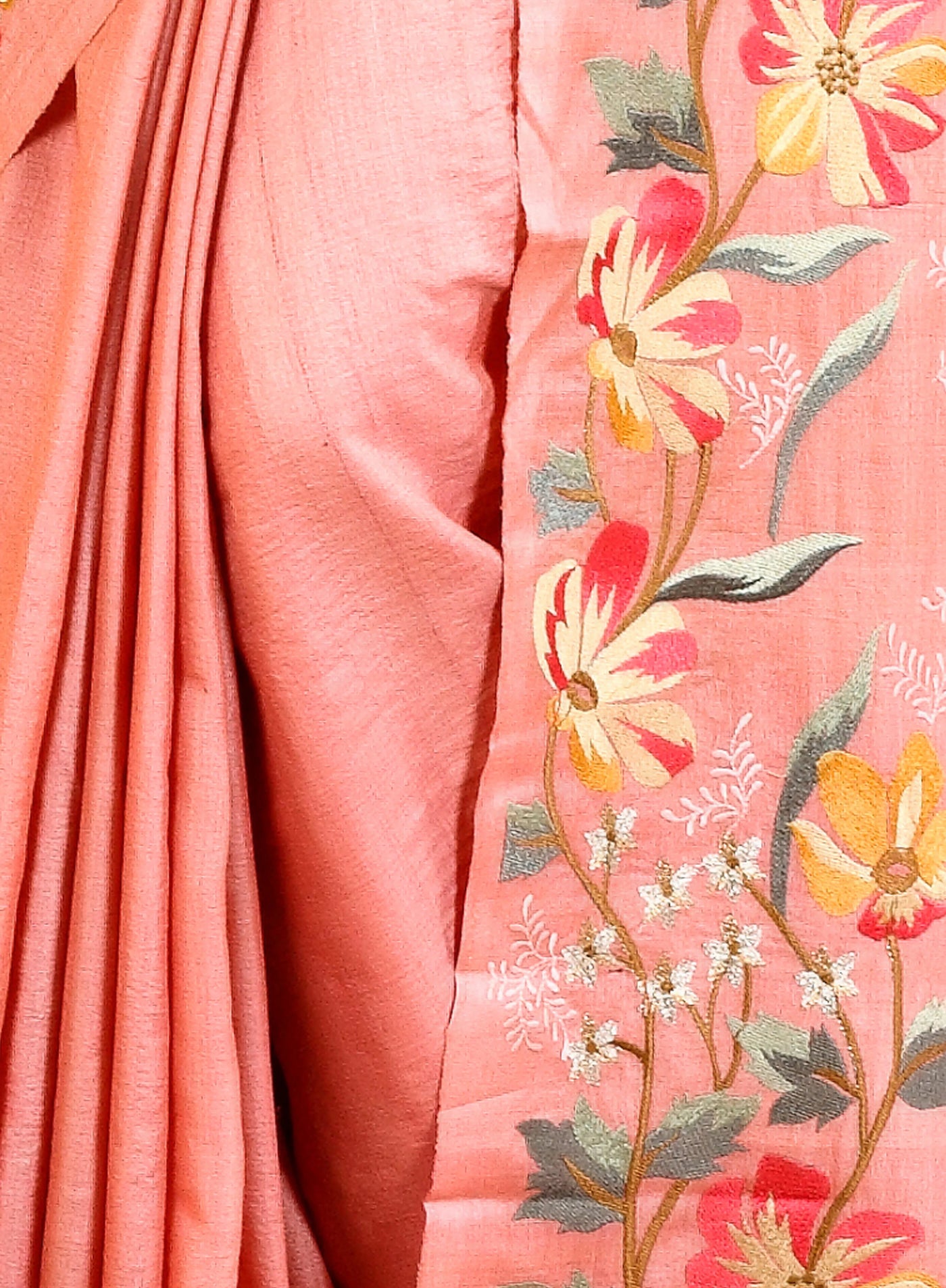Peach Gachi Tussar Floral Embroidery Saree