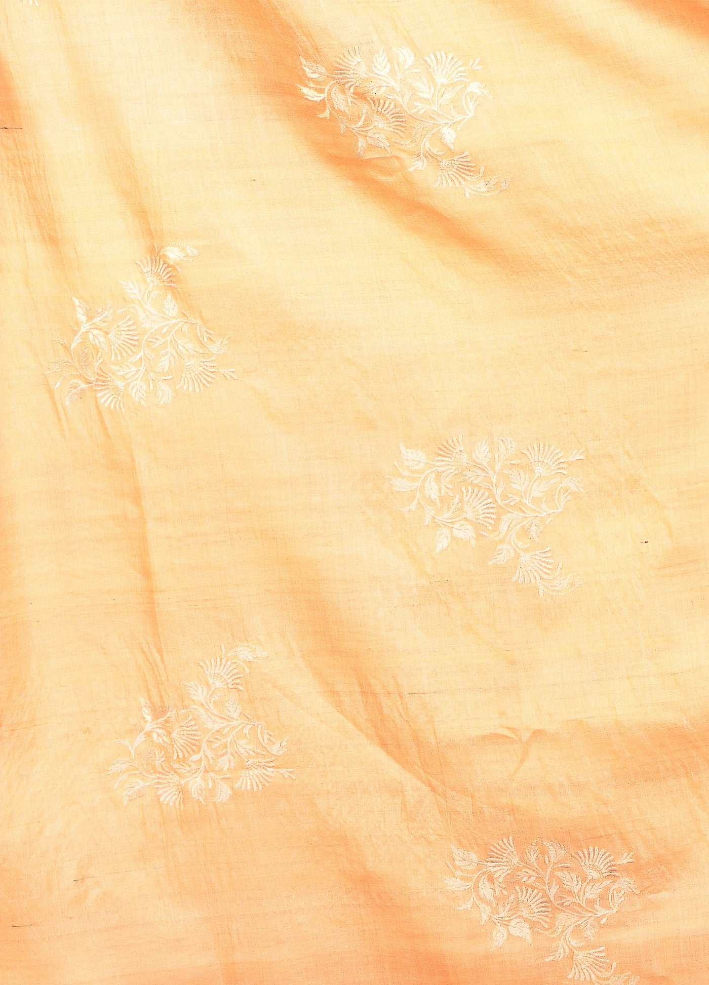 Beige Gachi Tussar Floral Embroidery Saree With Half Stripes
