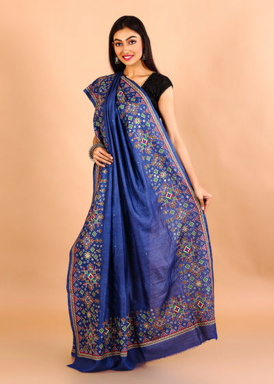 Blue Gachi Tussar Fulkari Embroidery Saree
