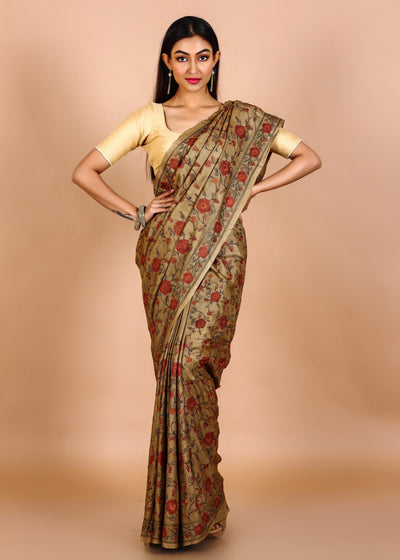 Brown Gachi Tussar Ornamental Embroidery Saree With Full Body Design