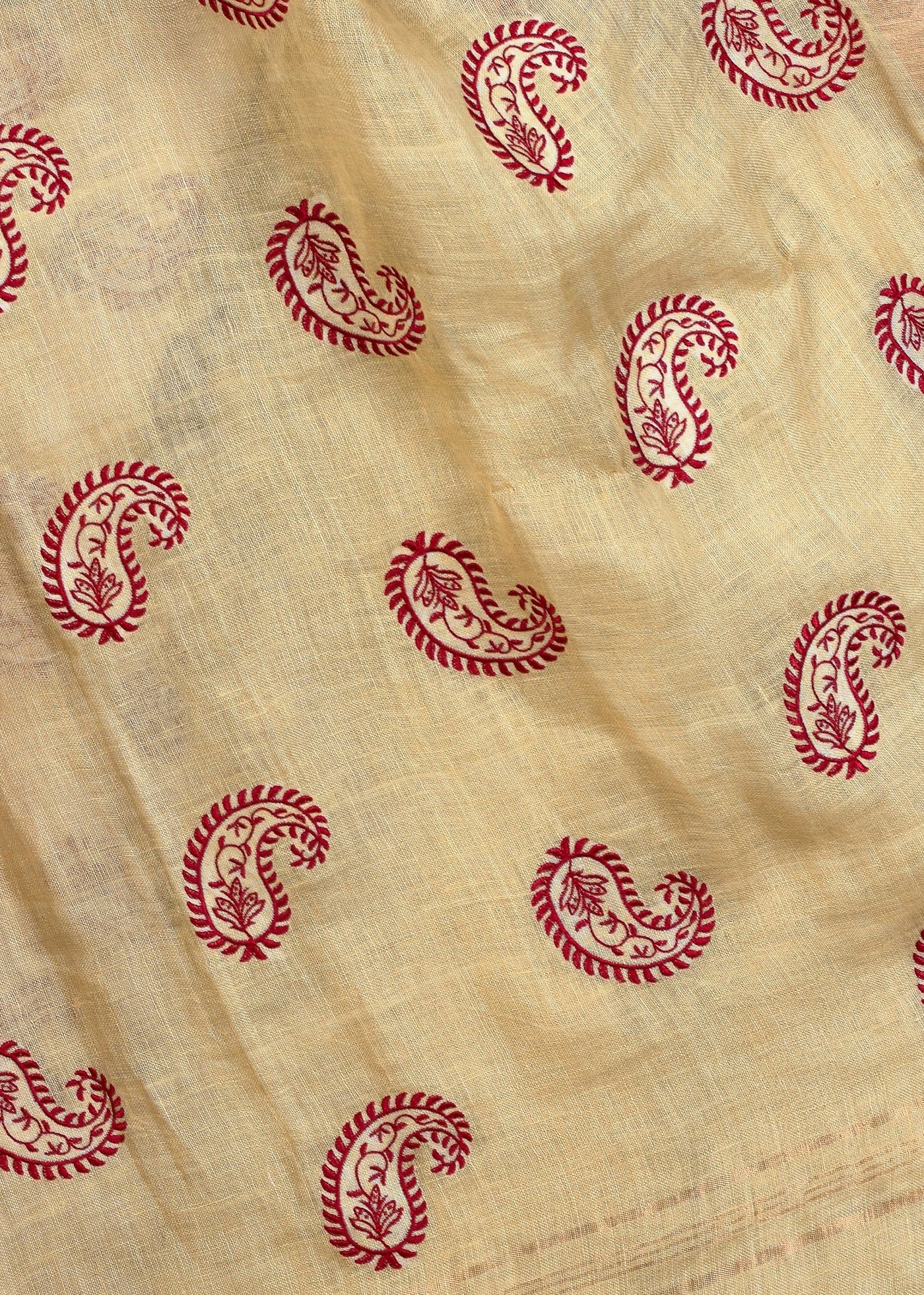 Gold Pure Linen Kalka Embroidery Saree