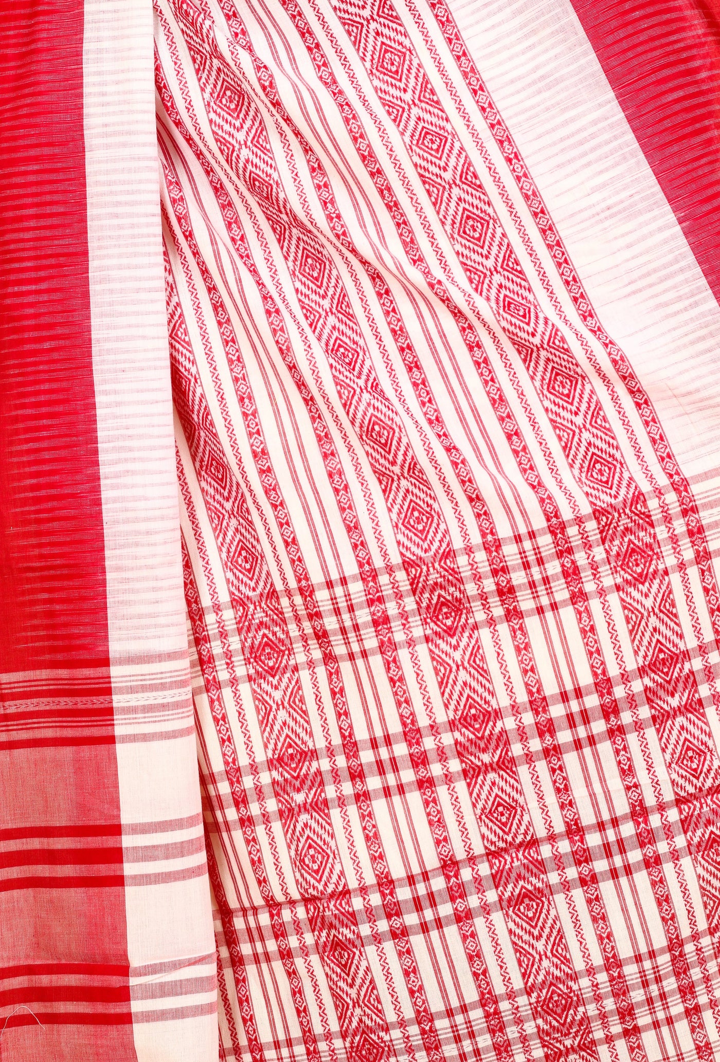 Red Cotton Geometric Handloom Saree
