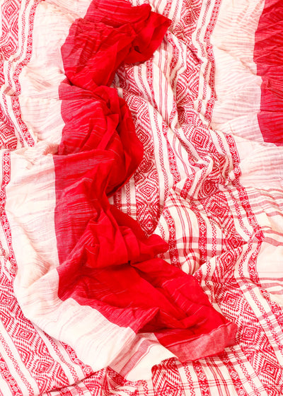 Red Cotton Geometric Handloom Saree