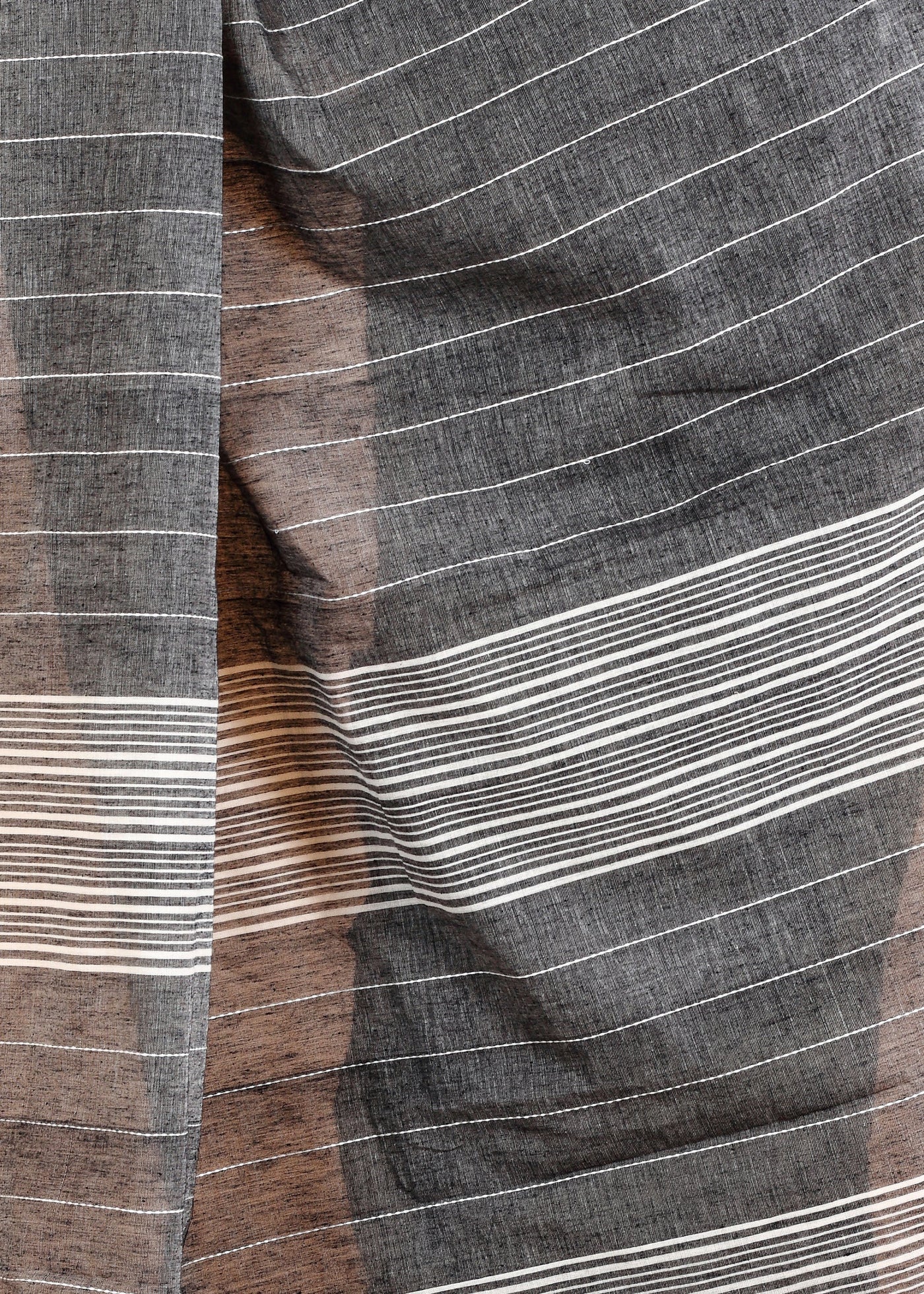 Grey Cotton Striped Handloom Saree